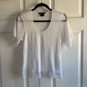 Armani Exchange White Linen Mix Fabric Sheer Short Sleeve XS Blouse Top Preppy